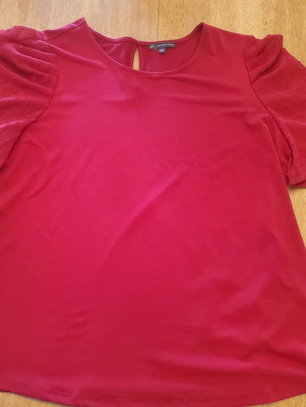 Adrianna Papell Red Puff Sleeve Crewneck Top